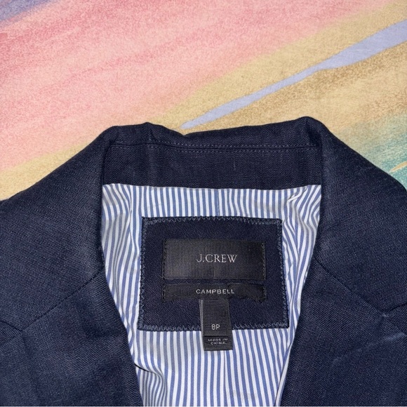 J. crew Campbell 100% linen navy button blazer women’s size 8 P - Picture 2 of 9